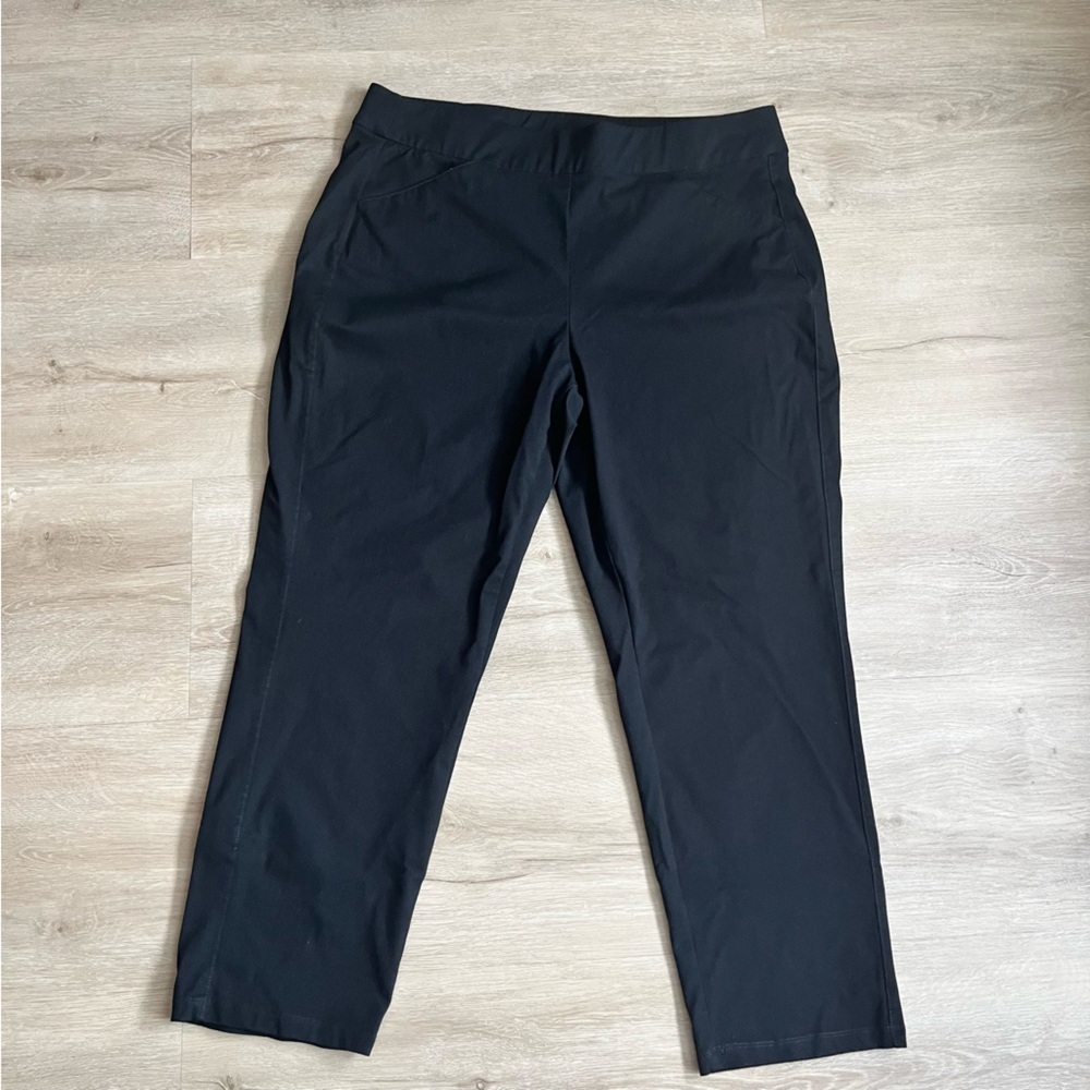 Chicos Travelers Black Chino Travel Pants Size 16 Ankle Pull On Lagenlook